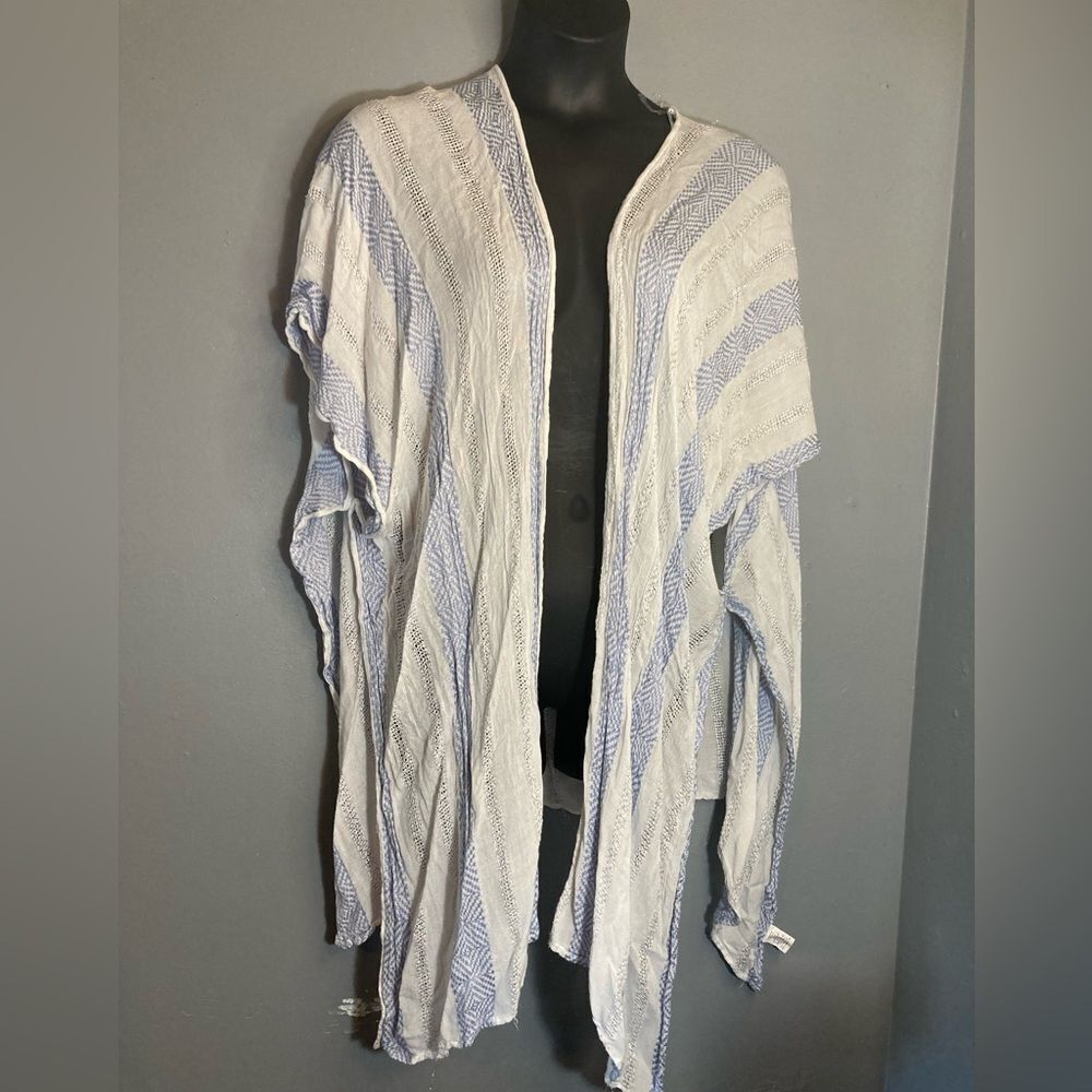 Blue Island white and blue striped lightweight cover-up